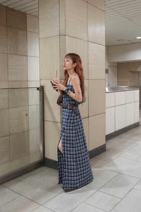 チェックスリットボタンスカート